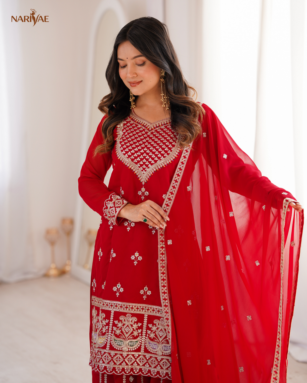 Sharara Set in Pure Fox Georgette with Dori, Zari, Sequence & Thread Work | Flowy Sharara & Dupatta | Fully Stitched Ready to Wear Ethnic Set for Women