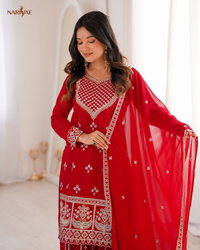 Sharara Set in Pure Fox Georgette with Dori, Zari, Sequence & Thread Work | Flowy Sharara & Dupatta | Fully Stitched Ready to Wear Ethnic Set for Women