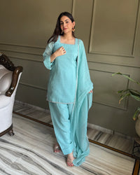 Farshi Salwar Suit Set in Crunchy Silk with Swarovski Work & Dupatta | Ready to Wear Ethnic Suit for Women