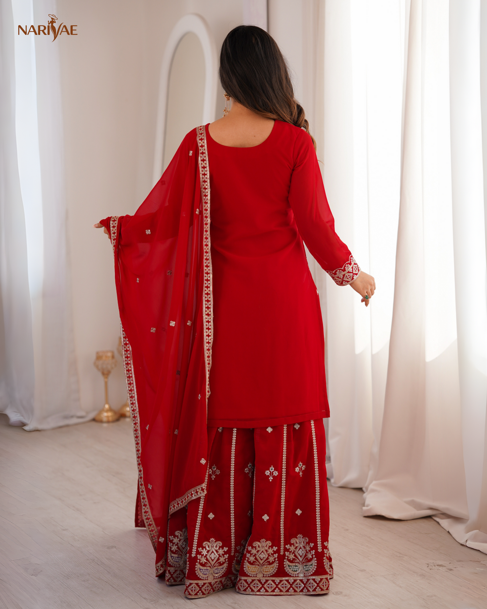 Sharara Set in Pure Fox Georgette with Dori, Zari, Sequence & Thread Work | Flowy Sharara & Dupatta | Fully Stitched Ready to Wear Ethnic Set for Women