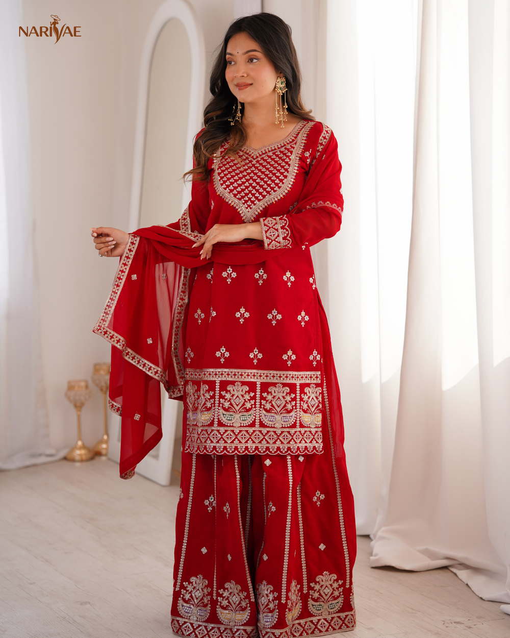 Sharara Set in Pure Fox Georgette with Dori, Zari, Sequence & Thread Work | Flowy Sharara & Dupatta | Fully Stitched Ready to Wear Ethnic Set for Women