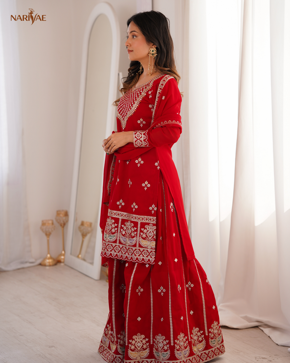 Sharara Set in Pure Fox Georgette with Dori, Zari, Sequence & Thread Work | Flowy Sharara & Dupatta | Fully Stitched Ready to Wear Ethnic Set for Women