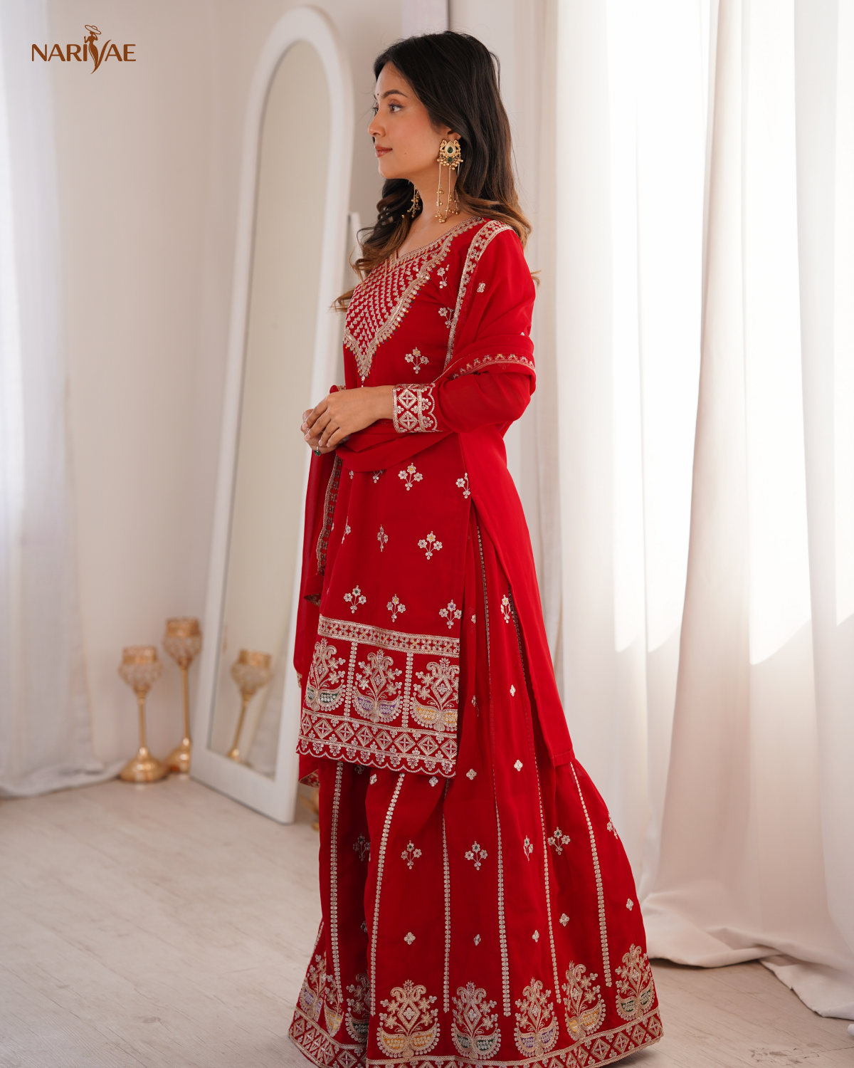Sharara Set in Pure Fox Georgette with Dori, Zari, Sequence & Thread Work | Flowy Sharara & Dupatta | Fully Stitched Ready to Wear Ethnic Set for Women