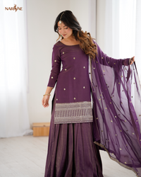 Kurta Lehenga Set in Roman Shimmer Chanderi Silk with Sequence, Dori & Zari Work | 4 Meter Flare Lehenga with Organza Dupatta | Fully Stitched Ready to Wear Ethnic Set for Women