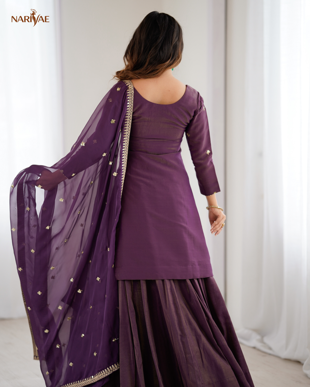 Kurta Lehenga Set in Roman Shimmer Chanderi Silk with Sequence, Dori & Zari Work | 4 Meter Flare Lehenga with Organza Dupatta | Fully Stitched Ready to Wear Ethnic Set for Women