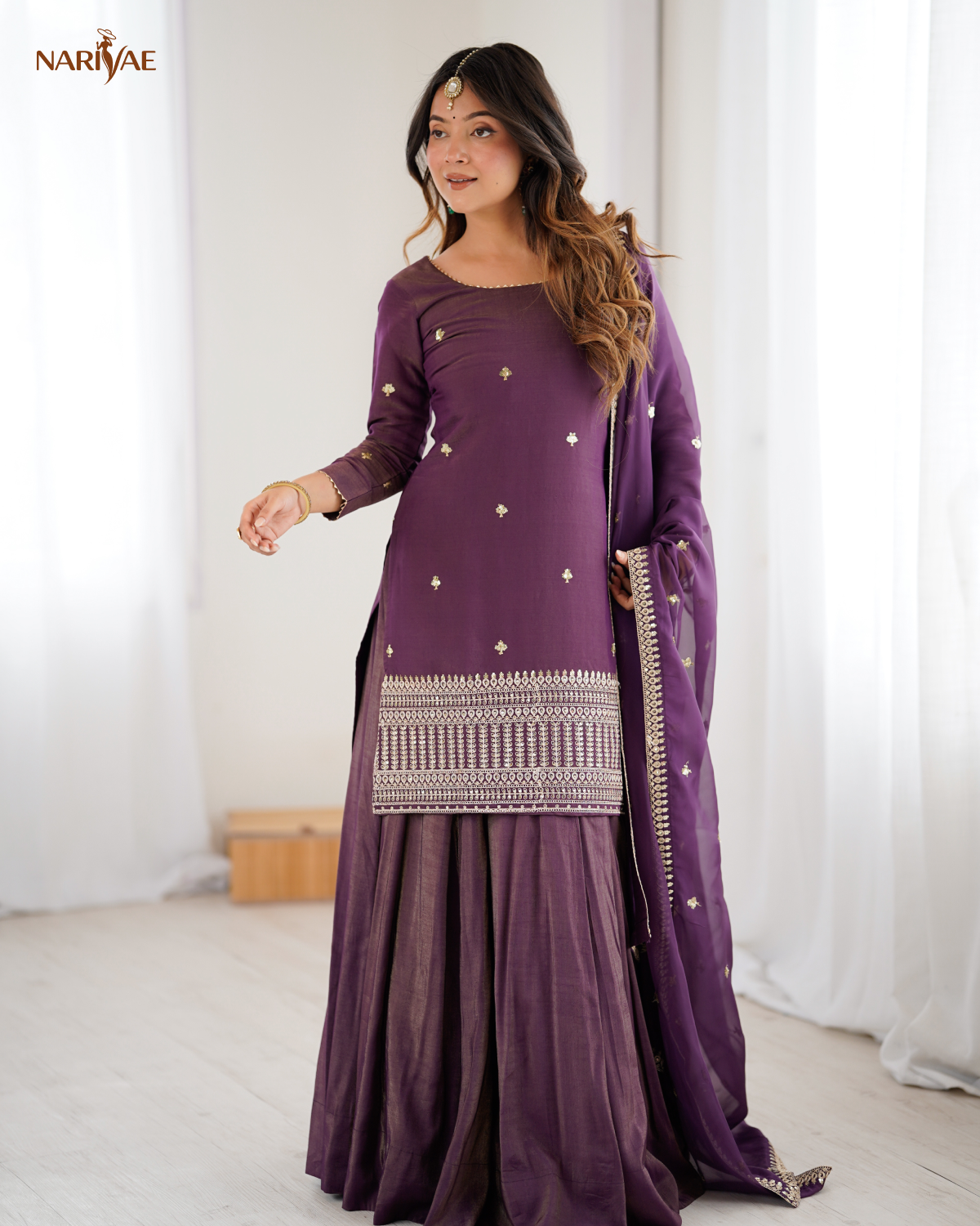 Kurta Lehenga Set in Roman Shimmer Chanderi Silk with Sequence, Dori & Zari Work | 4 Meter Flare Lehenga with Organza Dupatta | Fully Stitched Ready to Wear Ethnic Set for Women