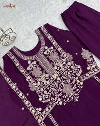 Sharara Set in Pure Chinnon Silk with Sequence & Zari Embroidery | Kediya Style Kurta with Flowy Sharara & Dupatta | Fully Stitched Ready to Wear Ethnic Set for Women