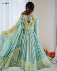 Floral Print Organza Anarkali Suit Set with Dupatta & Pant | Kali Cut 4+ Meter Flair with Canvas Patta | Fully Stitched Ready to Wear Ethnic Set for Women