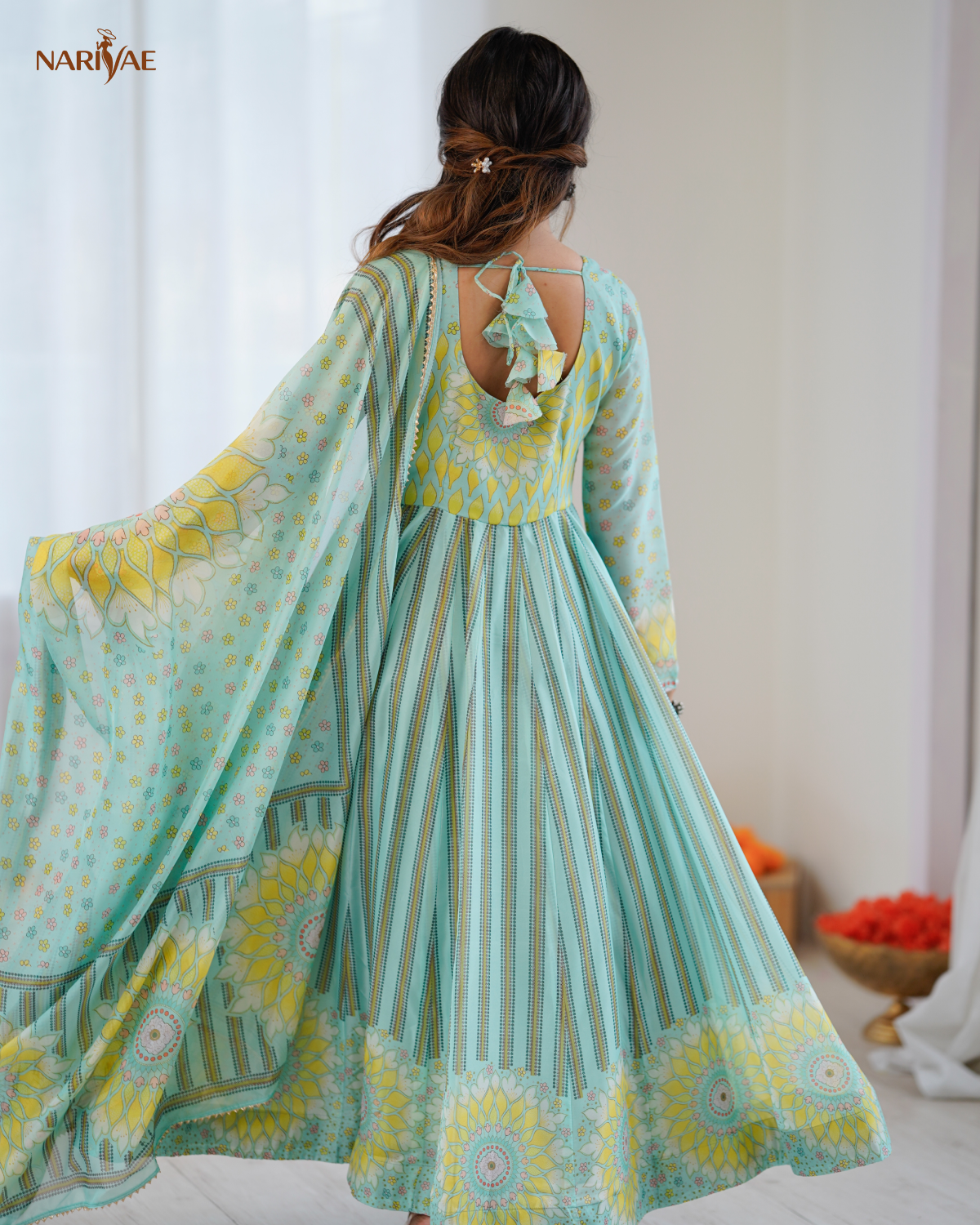 Floral Print Organza Anarkali Suit Set with Dupatta & Pant | Kali Cut 4+ Meter Flair with Canvas Patta | Fully Stitched Ready to Wear Ethnic Set for Women
