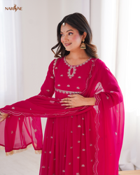 Sequence Embroidered Georgette Gown Set with Dupatta & Pant | 4 Meter Flare | Fully Stitched Ready to Wear Ethnic Set for Women