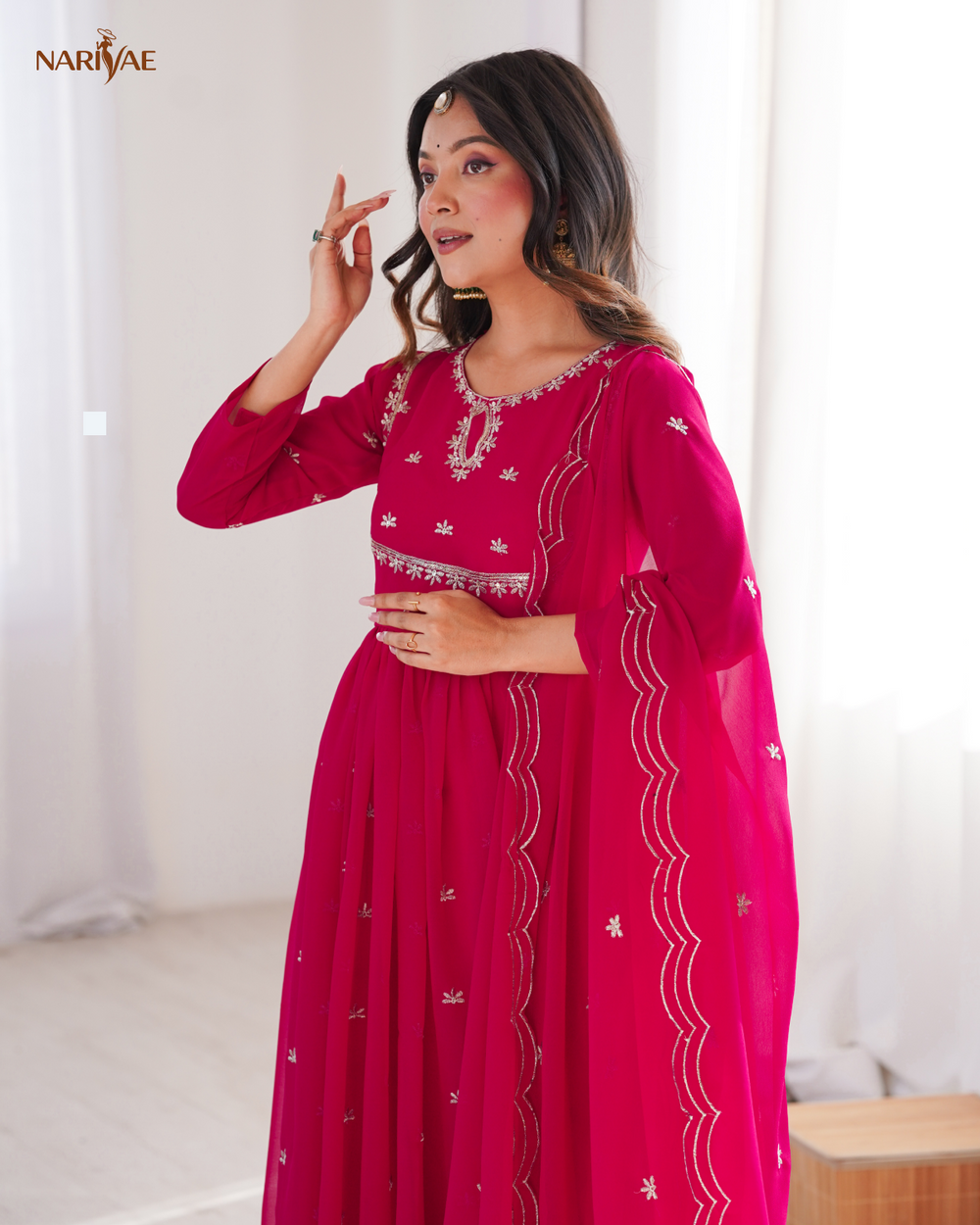 Sequence Embroidered Georgette Gown Set with Dupatta & Pant | 4 Meter Flare | Fully Stitched Ready to Wear Ethnic Set for Women