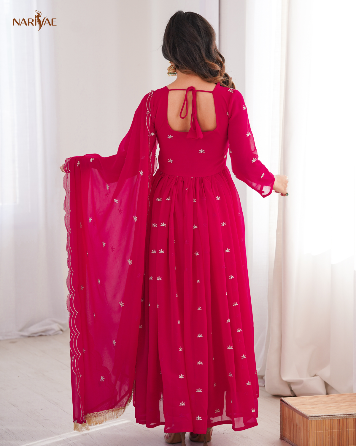 Sequence Embroidered Georgette Gown Set with Dupatta & Pant | 4 Meter Flare | Fully Stitched Ready to Wear Ethnic Set for Women