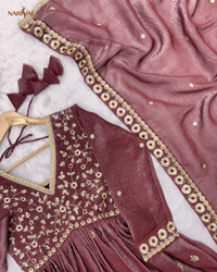 Gown Set in Crunchy Fabric with Sequin Embroidery | Dupatta & Pant | Fully Stitched Ready to Wear Ethnic Wear for Women