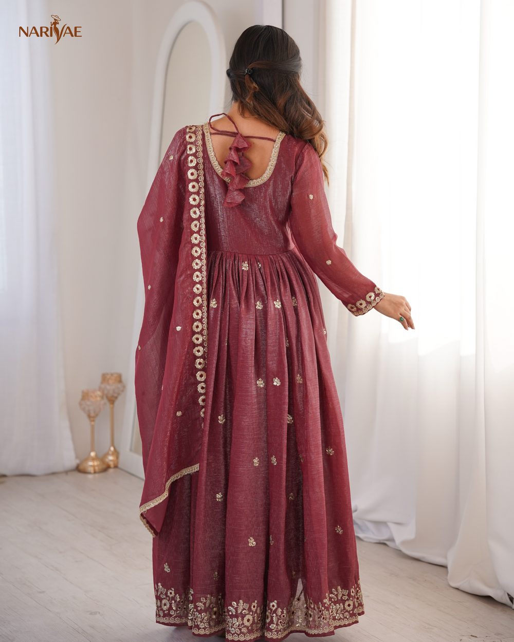 Gown Set in Crunchy Fabric with Sequin Embroidery | Dupatta & Pant | Fully Stitched Ready to Wear Ethnic Wear for Women