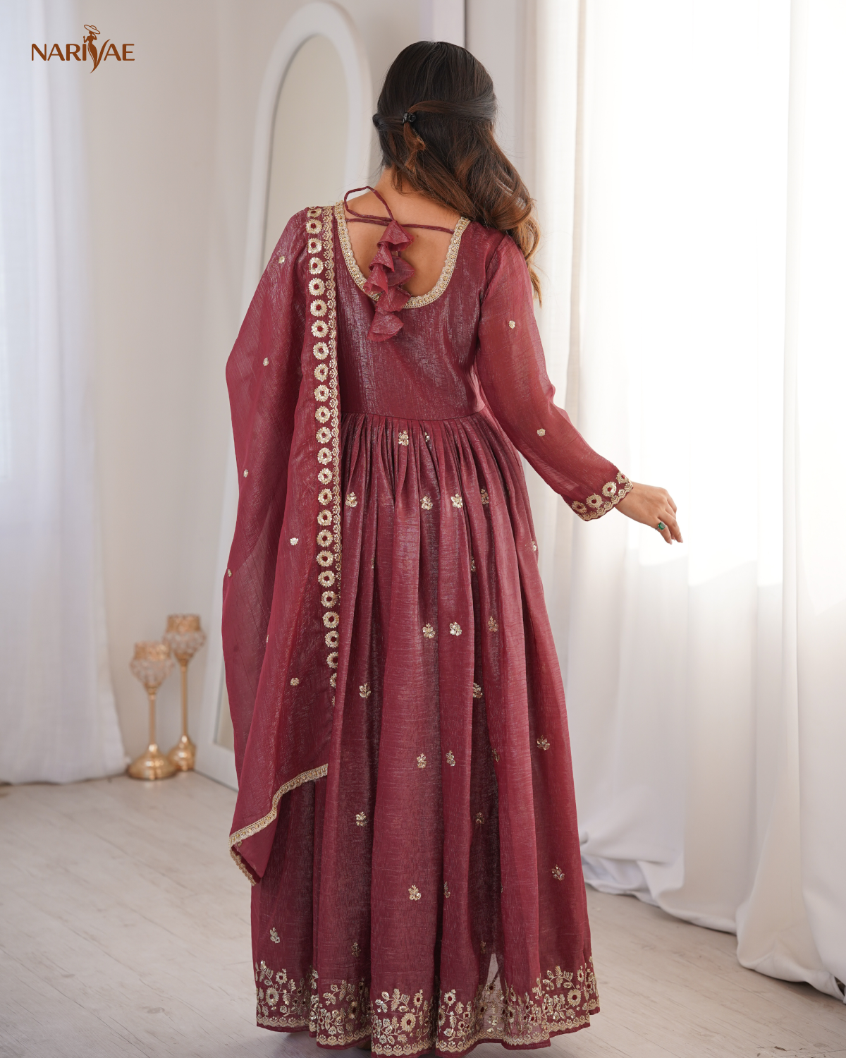 Gown Set in Crunchy Fabric with Sequin Embroidery | Dupatta & Pant | Fully Stitched Ready to Wear Ethnic Wear for Women