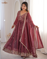 Gown Set in Crunchy Fabric with Sequin Embroidery | Dupatta & Pant | Fully Stitched Ready to Wear Ethnic Wear for Women