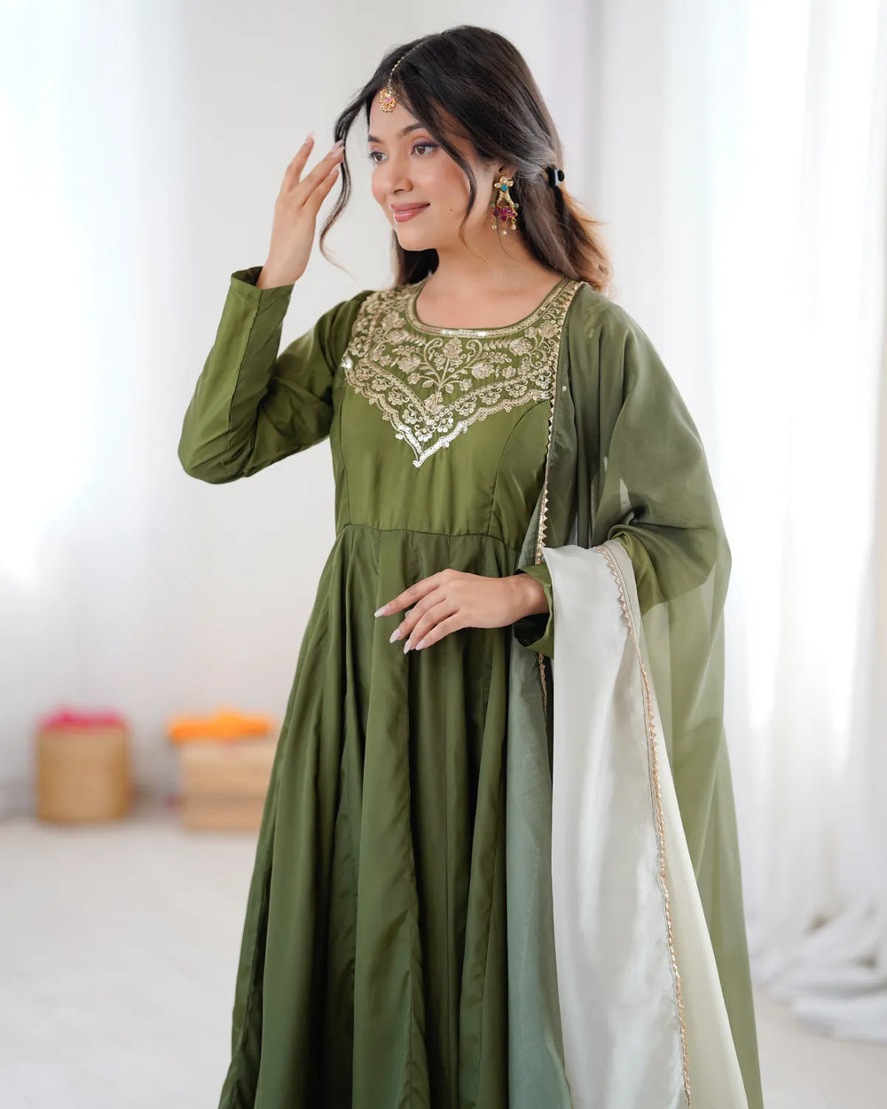 Kali Cut Anarkali Suit Set in Heavy French Crepe with Embroidery Work | Dupatta & Pant | Ready to Wear Ethnic Set for Women