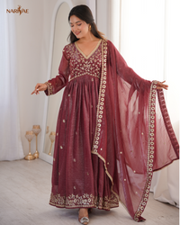 Gown Set in Crunchy Fabric with Sequin Embroidery | Dupatta & Pant | Fully Stitched Ready to Wear Ethnic Wear for Women
