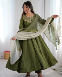 Kali Cut Anarkali Suit Set in Heavy French Crepe with Embroidery Work | Dupatta & Pant | Ready to Wear Ethnic Set for Women