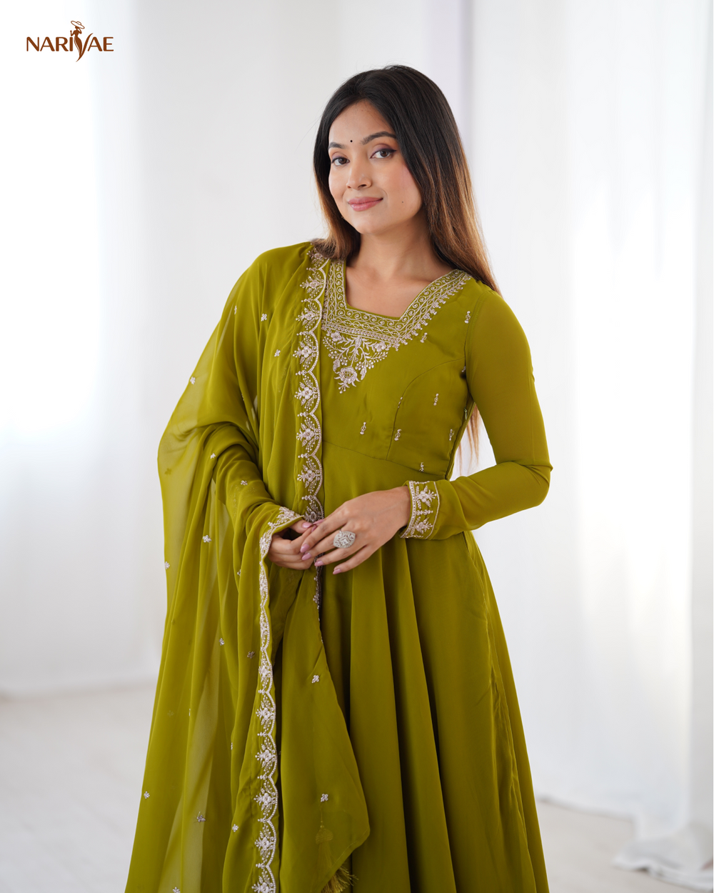 Anarkali Gown Set in Soft Fox Georgette with Beads & Zari Embroidery | 6.5 Meter Full Flair with Pant & Dupatta | Fully Stitched Ready to Wear Ethnic Set for Women