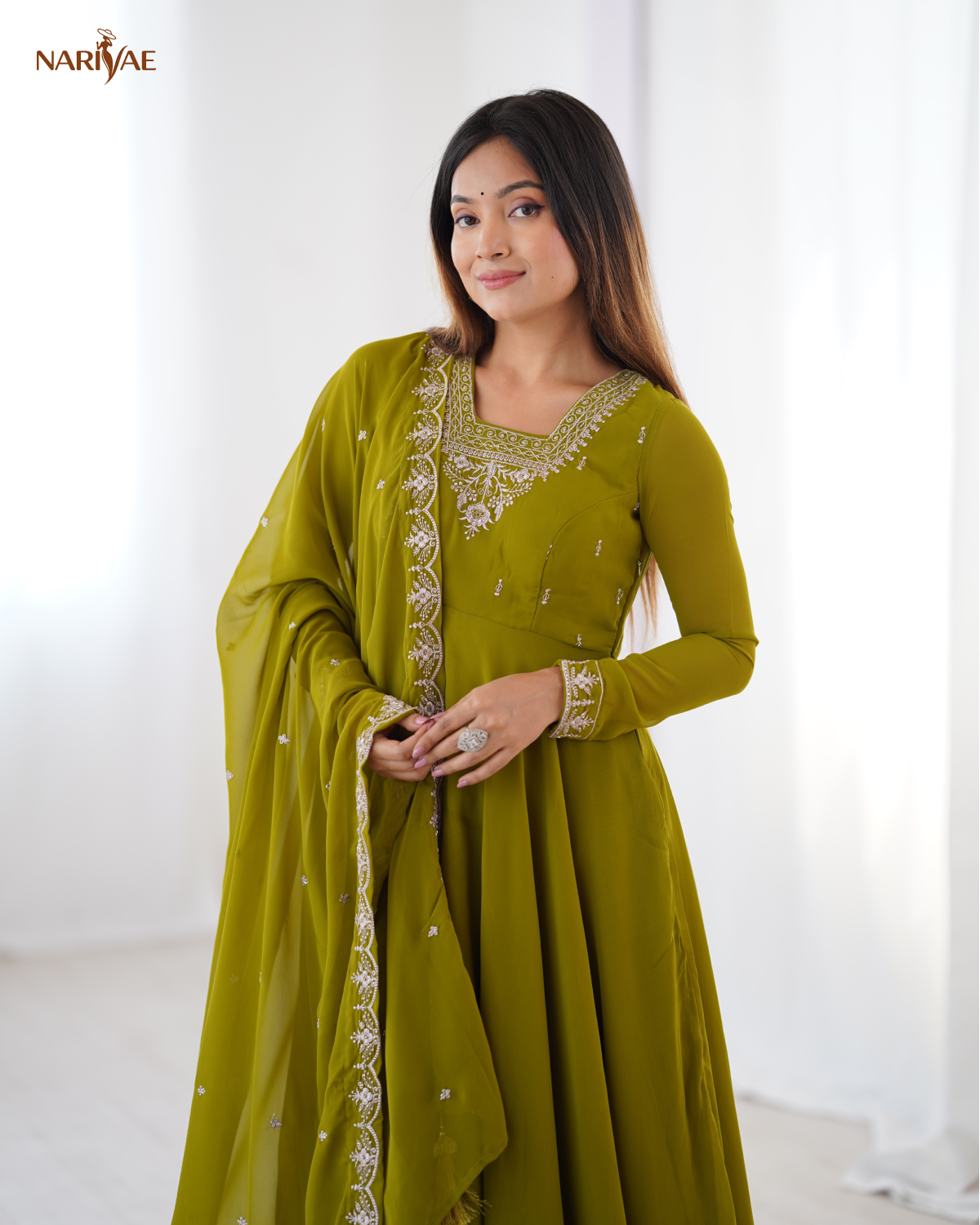 Anarkali Gown Set in Soft Fox Georgette with Beads & Zari Embroidery | 6.5 Meter Full Flair with Pant & Dupatta | Fully Stitched Ready to Wear Ethnic Set for Women
