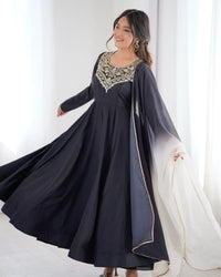 Kali Cut Anarkali Suit Set in Heavy French Crepe with Embroidery Work | Dupatta & Pant | Ready to Wear Ethnic Set for Women