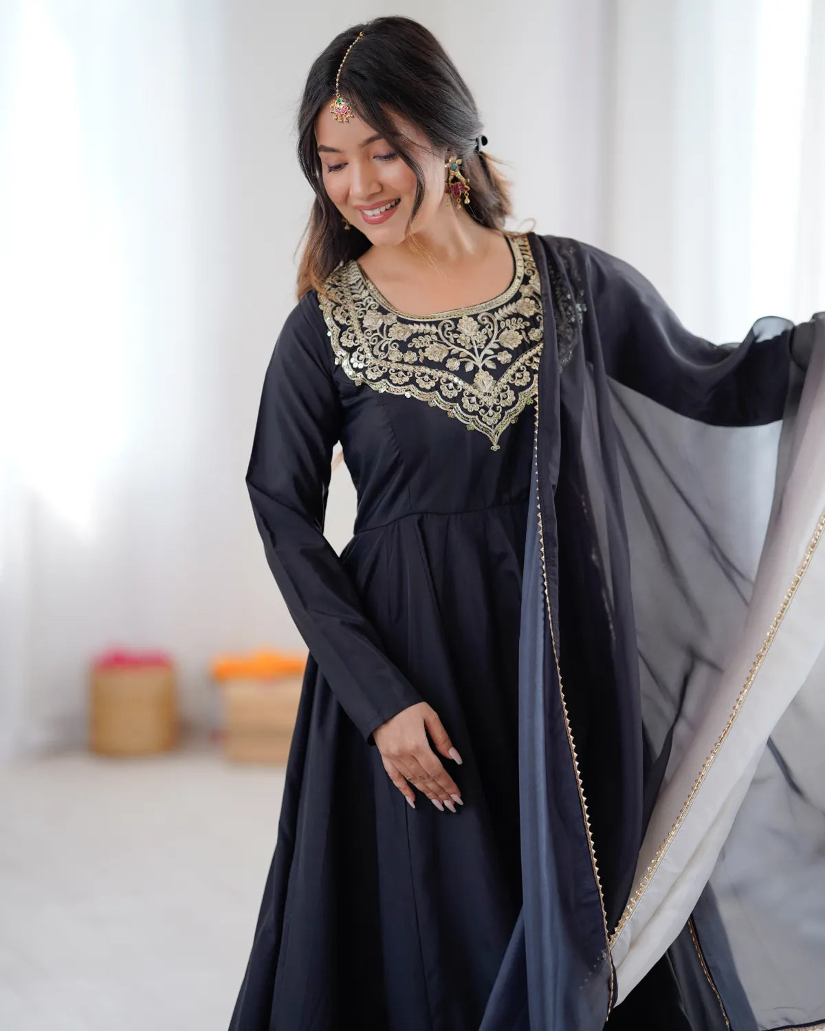 Kali Cut Anarkali Suit Set in Heavy French Crepe with Embroidery Work | Dupatta & Pant | Ready to Wear Ethnic Set for Women