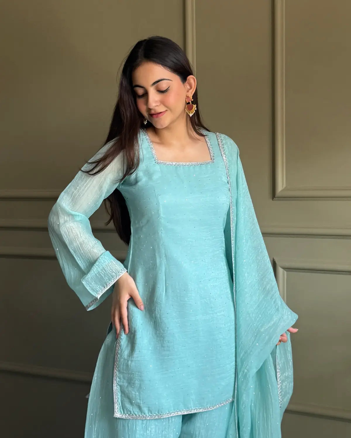 Farshi Salwar Suit Set in Crunchy Silk with Swarovski Work & Dupatta | Ready to Wear Ethnic Suit for Women