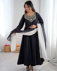 Kali Cut Anarkali Suit Set in Heavy French Crepe with Embroidery Work | Dupatta & Pant | Ready to Wear Ethnic Set for Women