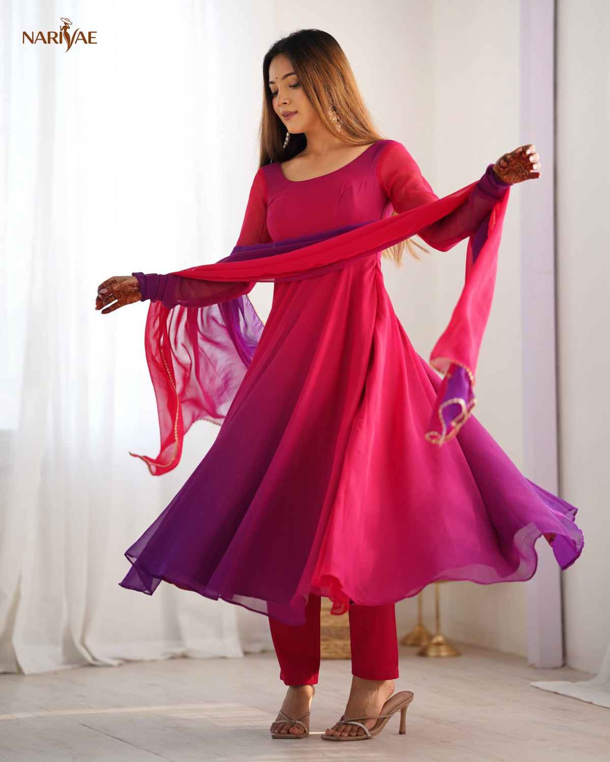 Anarkali Gown Set in Soft Fox Georgette with Colorful Padding Design | 6.5 Meter Full Flair with Pant & Dupatta | Fully Stitched Ready to Wear Ethnic Set for Women