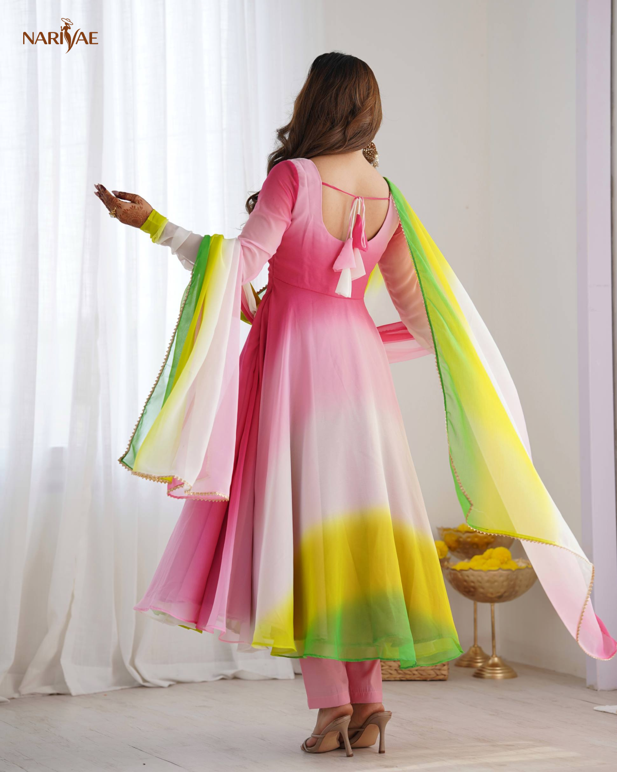 Anarkali Gown Set in Soft Fox Georgette with Colorful Padding Design | 6.5 Meter Full Flair with Pant & Dupatta | Fully Stitched Ready to Wear Ethnic Set for Women