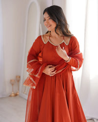 Roman Silk Chanderi Anarkali Suit Set with Dupatta & Pant | Heavy Flared Ethnic Wear for Women | Ready to Wear