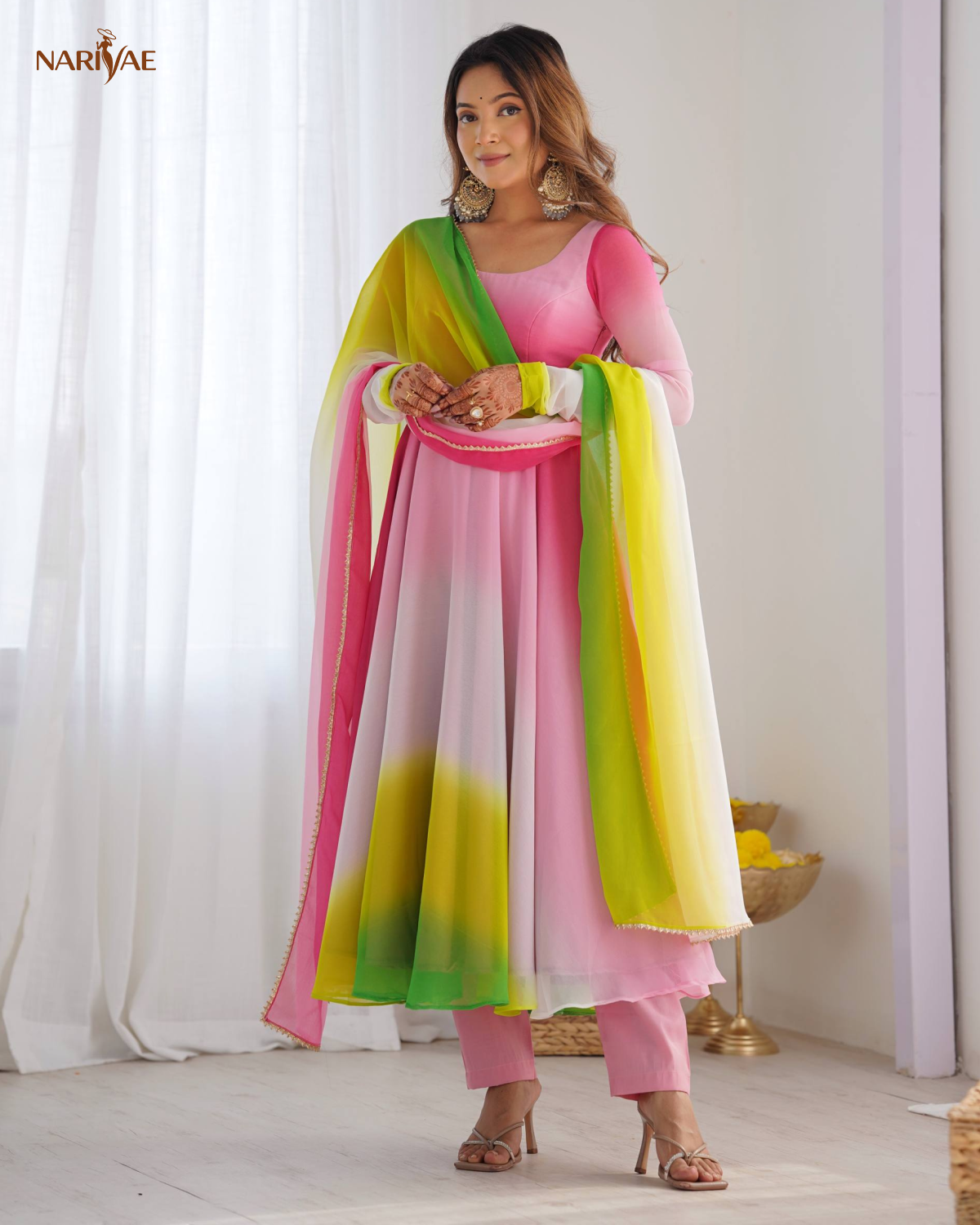 Anarkali Gown Set in Soft Fox Georgette with Colorful Padding Design | 6.5 Meter Full Flair with Pant & Dupatta | Fully Stitched Ready to Wear Ethnic Set for Women