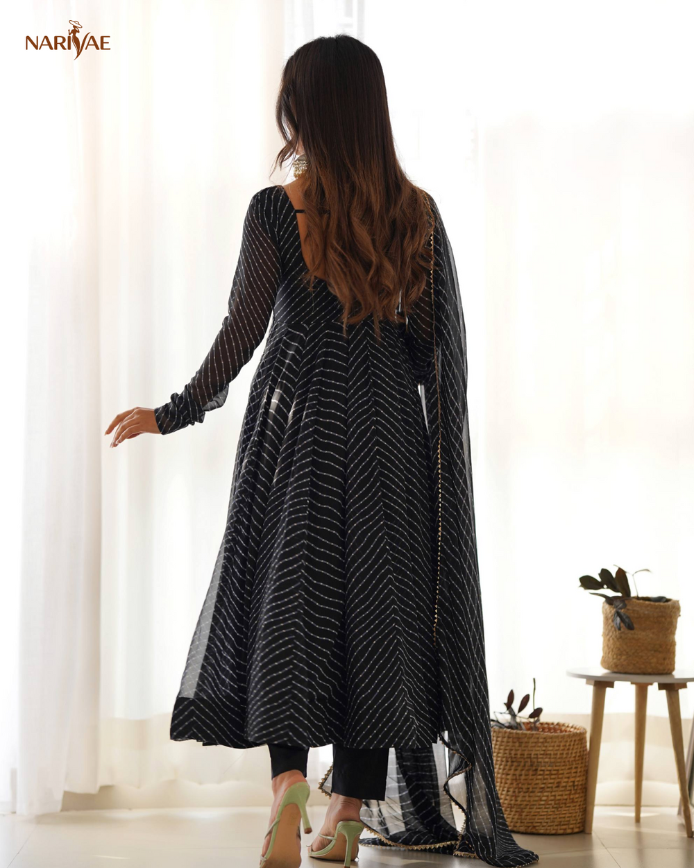 Laheriya Print Anarkali Gown Set in Pure Fox Georgette | 4 Meter Flair with Pant & Shawl Style Dupatta | Fully Stitched Ready to Wear Ethnic Set for Women