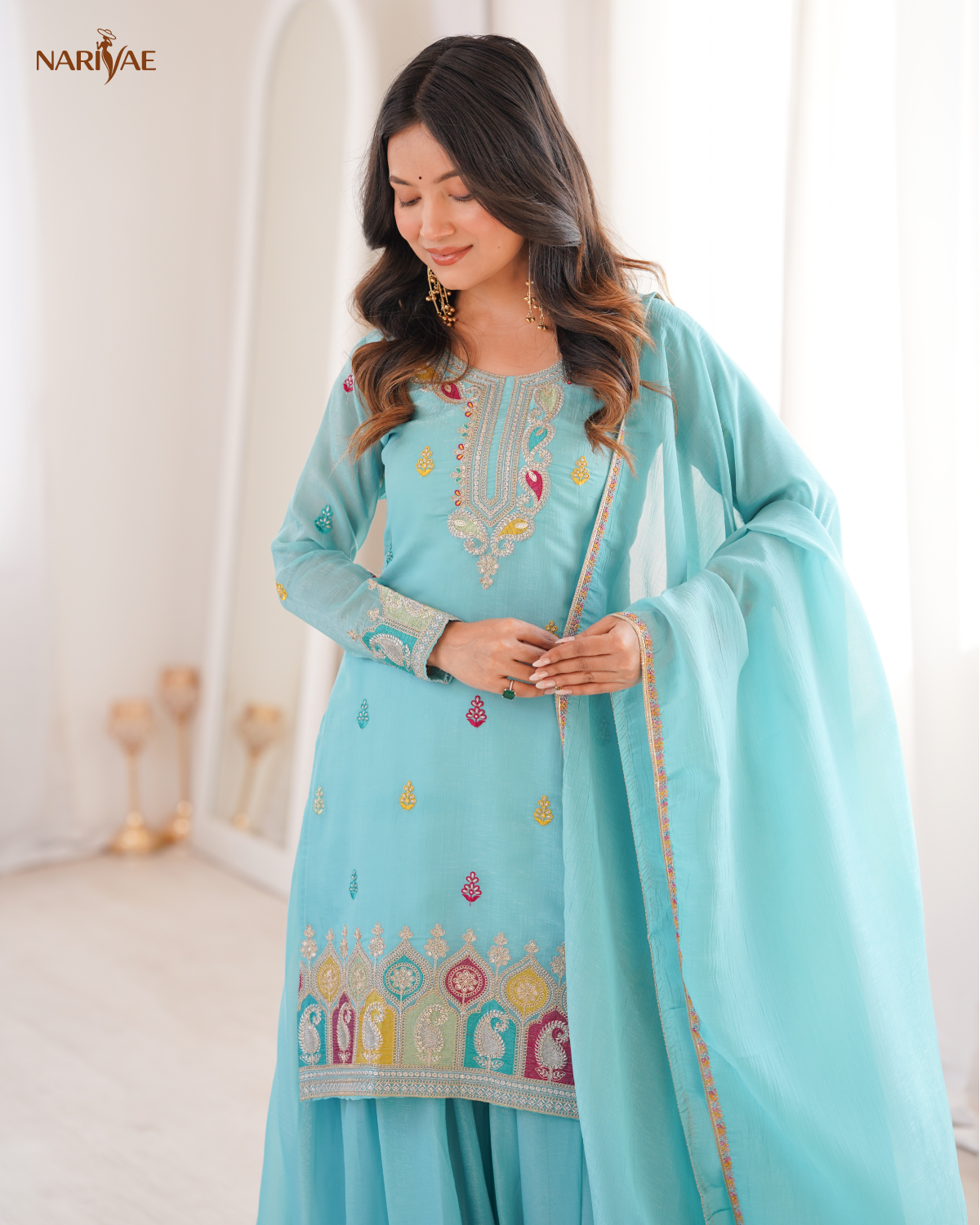Sharara Set in Soft Crunchy Silk with Embroidery & Dori Work | Flared Sharara & Dupatta | Fully Stitched Ready to Wear Ethnic Set for Women