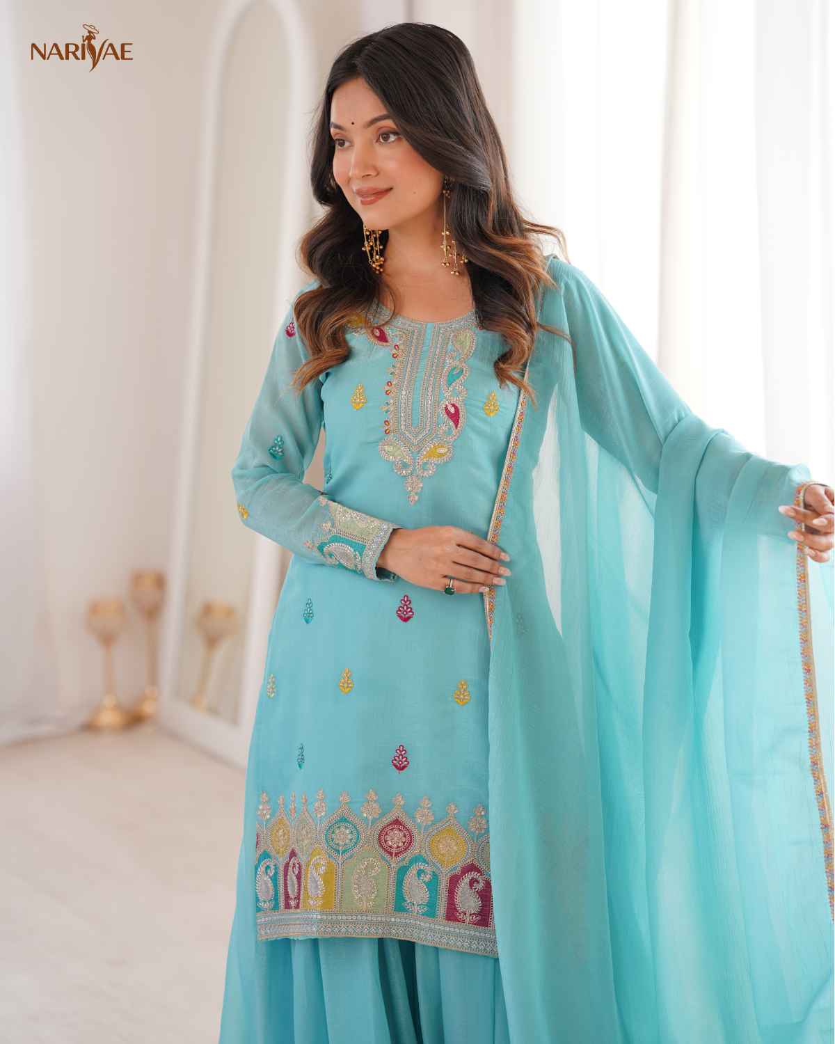 Sharara Set in Soft Crunchy Silk with Embroidery & Dori Work | Flared Sharara & Dupatta | Fully Stitched Ready to Wear Ethnic Set for Women