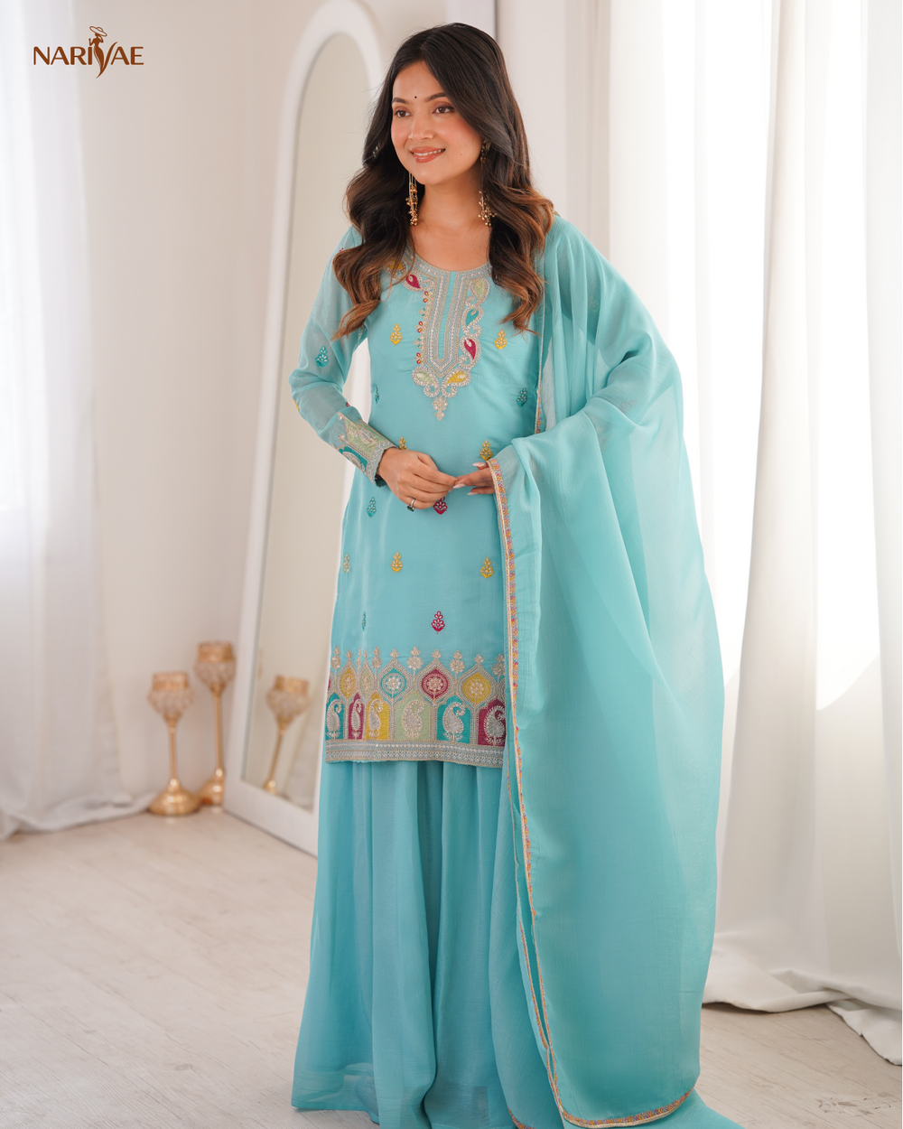 Sharara Set in Soft Crunchy Silk with Embroidery & Dori Work | Flared Sharara & Dupatta | Fully Stitched Ready to Wear Ethnic Set for Women