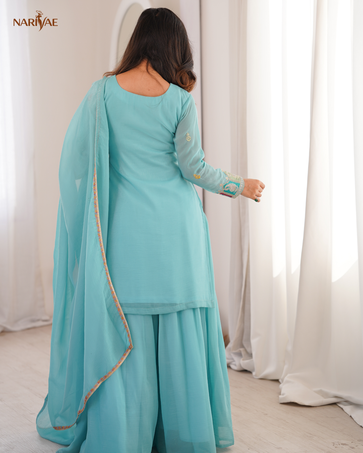 Sharara Set in Soft Crunchy Silk with Embroidery & Dori Work | Flared Sharara & Dupatta | Fully Stitched Ready to Wear Ethnic Set for Women