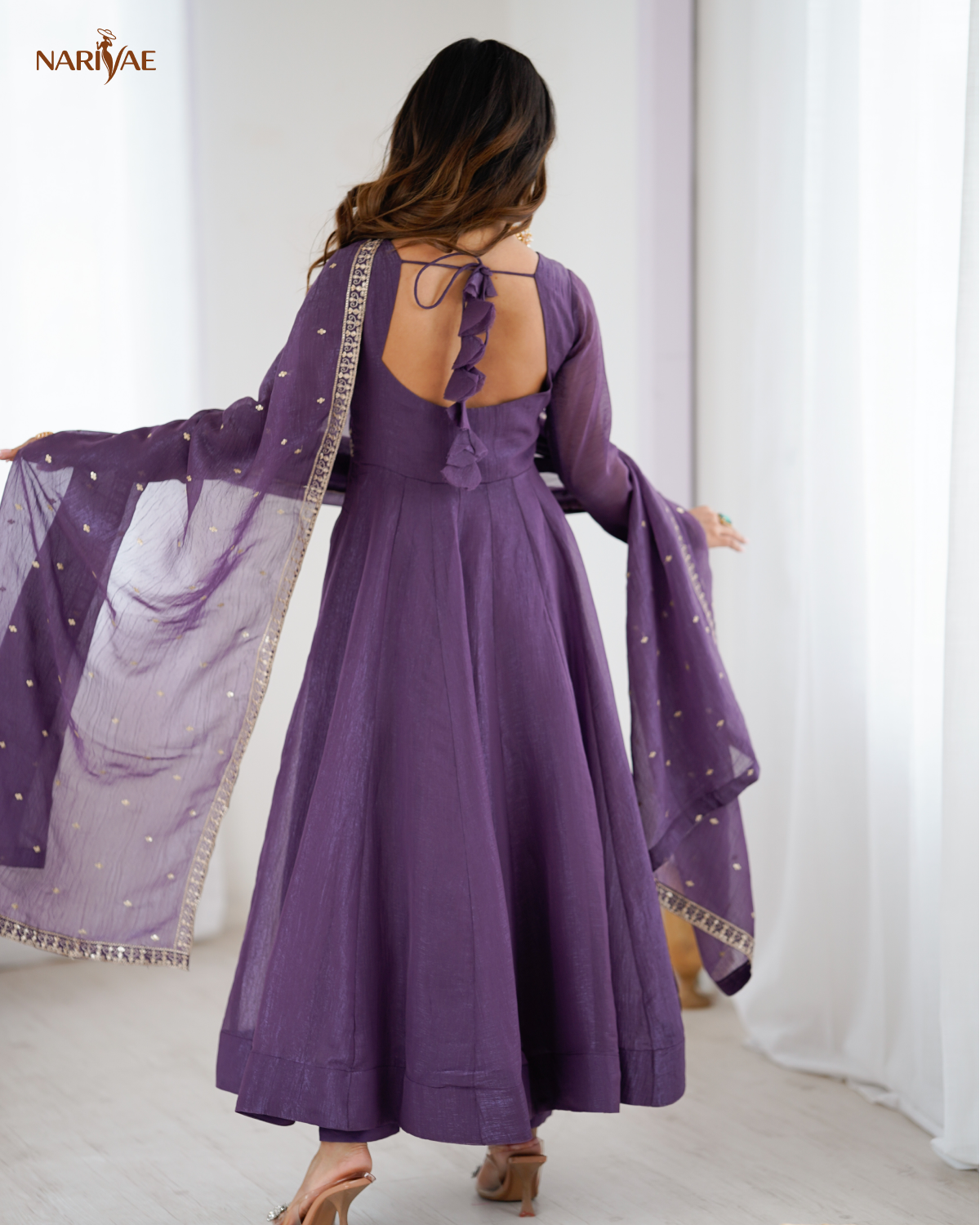 Anarkali Gown Set in Pure Crunchy Silk | Fully Flared Embroidered Designer Gown with Pant & Dupatta | Ready to Wear Ethnic Set for Women