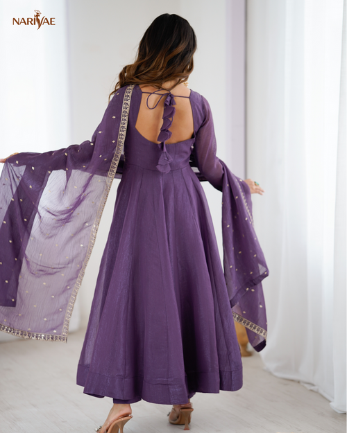 Anarkali Gown Set in Pure Crunchy Silk | Fully Flared Embroidered Designer Gown with Pant & Dupatta | Ready to Wear Ethnic Set for Women
