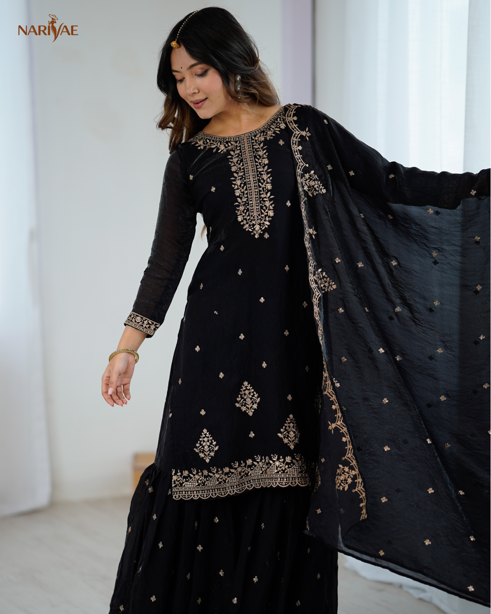 Sharara Set in Pure Soft Crunchy Silk | Embroidered Kediya Kurta with Fully Flared Sharara & Dupatta | Fully Stitched Ready to Wear Ethnic Set for Women