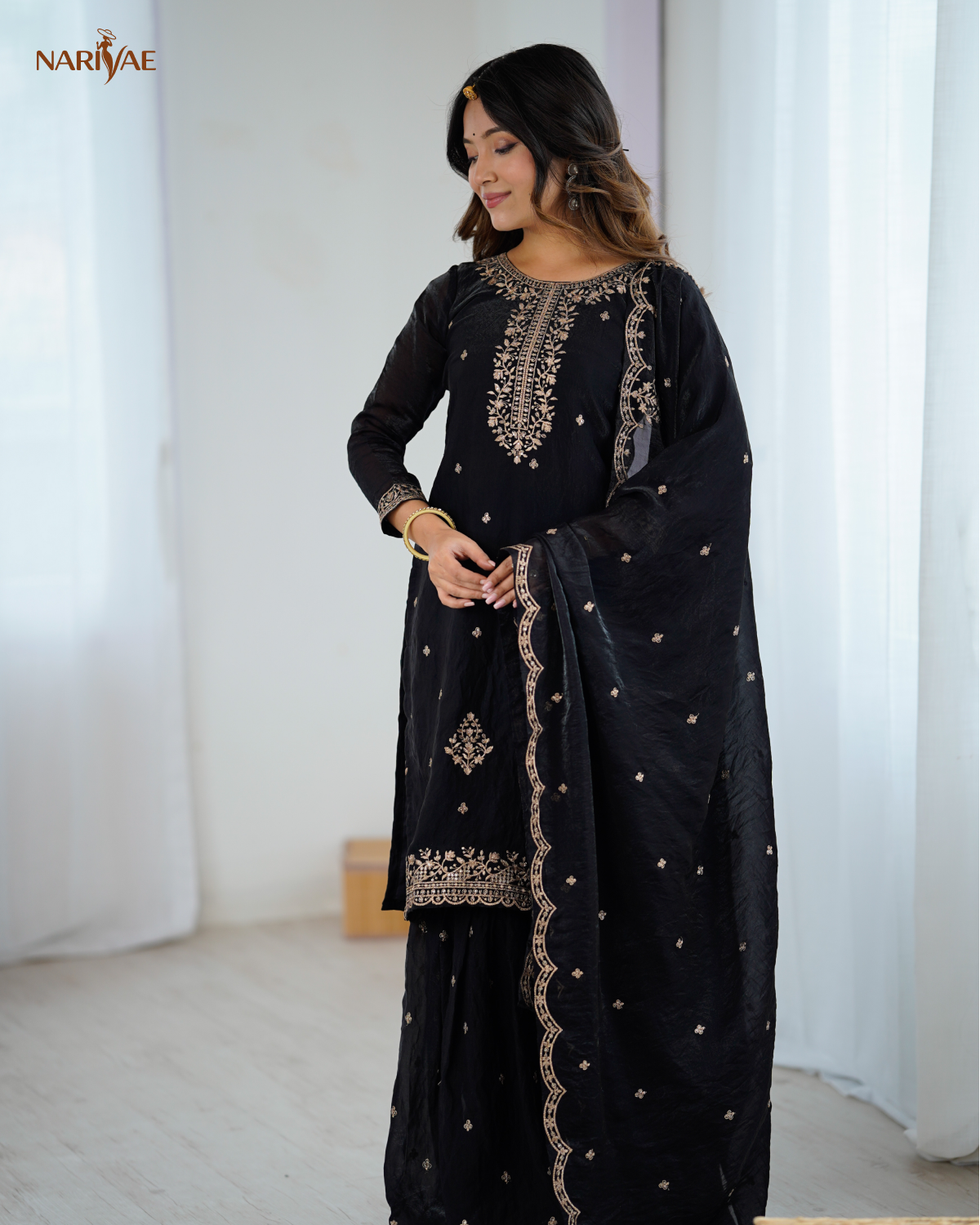Sharara Set in Pure Soft Crunchy Silk | Embroidered Kediya Kurta with Fully Flared Sharara & Dupatta | Fully Stitched Ready to Wear Ethnic Set for Women