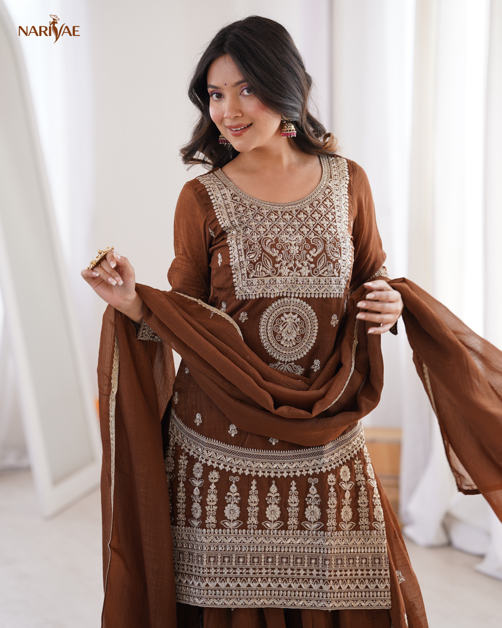 Sharara Set in Pure Soft Crunchy Silk with Dori & Zari Embroidery | Flowy Sharara & Dupatta | Fully Stitched Ready to Wear Ethnic Set for Women