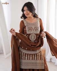 Sharara Set in Pure Soft Crunchy Silk with Dori & Zari Embroidery | Flowy Sharara & Dupatta | Fully Stitched Ready to Wear Ethnic Set for Women
