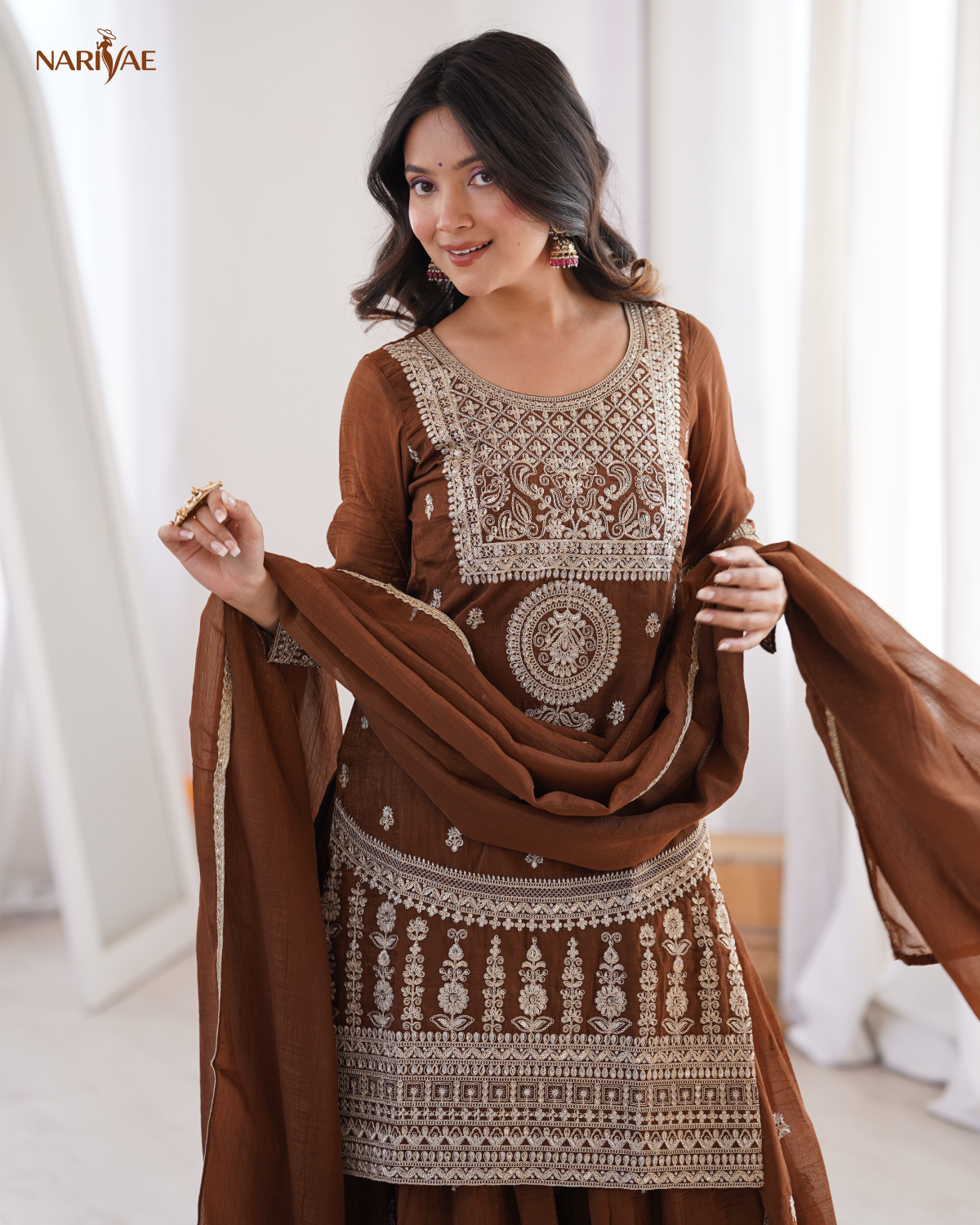 Sharara Set in Pure Soft Crunchy Silk with Dori & Zari Embroidery | Flowy Sharara & Dupatta | Fully Stitched Ready to Wear Ethnic Set for Women