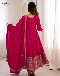 Vichitra Silk Anarkali Gown Set with Dori, Zari & Sequence Work | Full Kali Flare with Pant & Dupatta | Ready to Wear Ethnic Set for Women