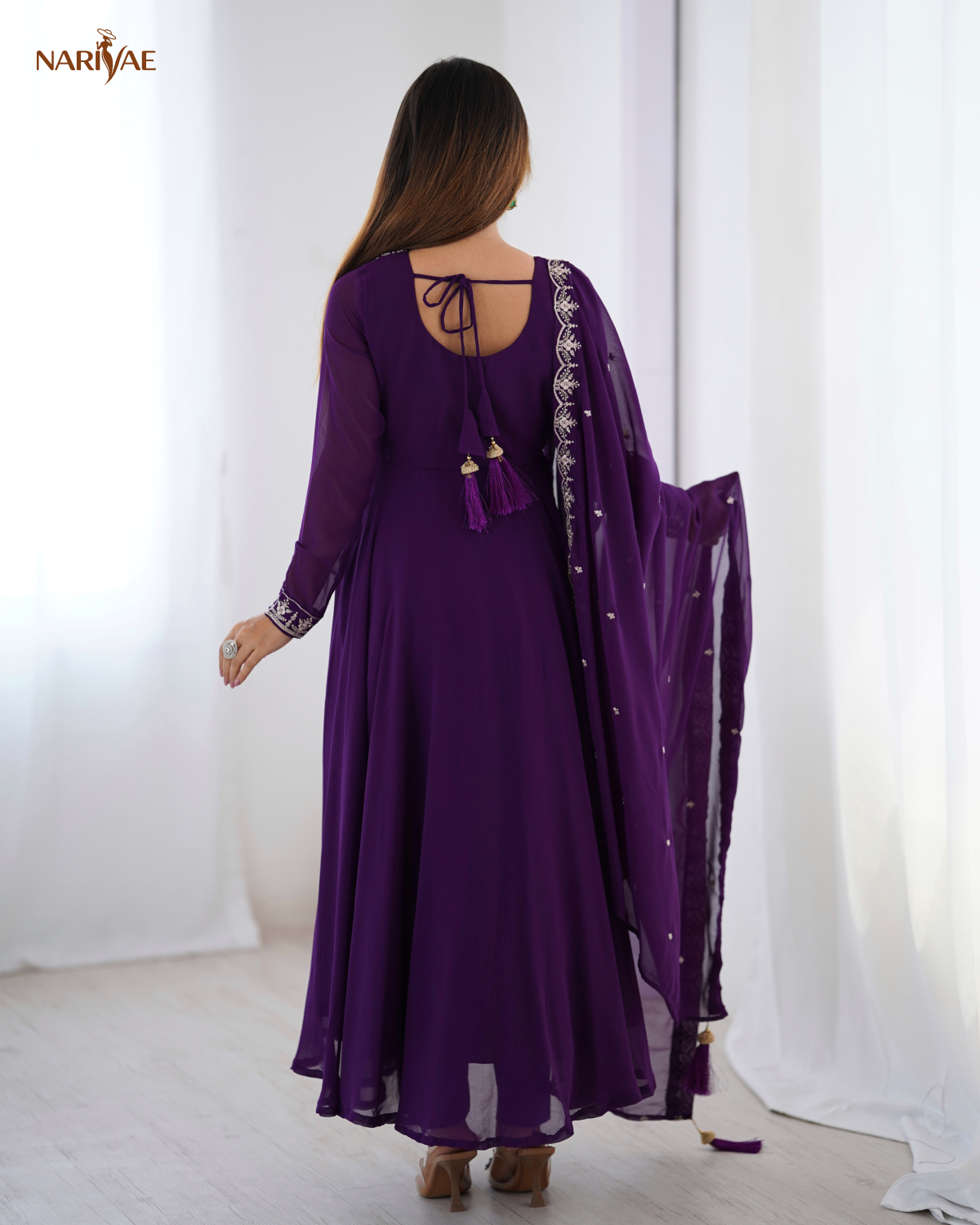 Anarkali Gown Set in Soft Fox Georgette with Beads & Zari Embroidery | 6.5 Meter Full Flair with Pant & Dupatta | Fully Stitched Ready to Wear Ethnic Set for Women