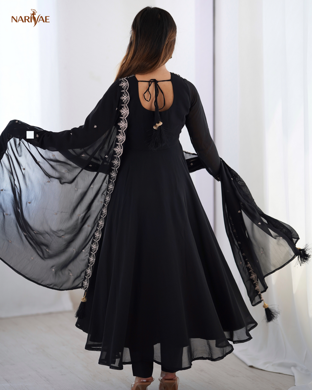 Anarkali Gown Set in Soft Fox Georgette with Beads & Zari Embroidery | 6.5 Meter Full Flair with Pant & Dupatta | Fully Stitched Ready to Wear Ethnic Set for Women