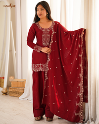 Glass Roman Silk Embroidered Kurta Set with Farshi Shalwar & Dupatta | Sequence & Zari Work | Ready to Wear