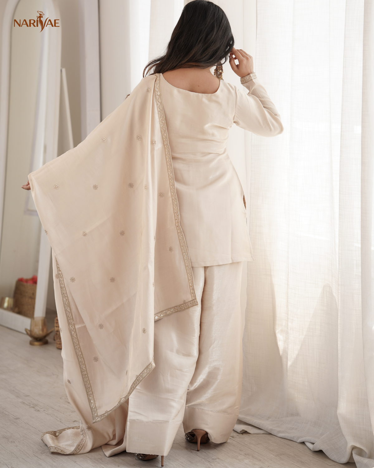 Glass Roman Silk Embroidered Kurta Set with Farshi Shalwar & Dupatta | Sequence, Dori & Zari Work | Ready to Wear
